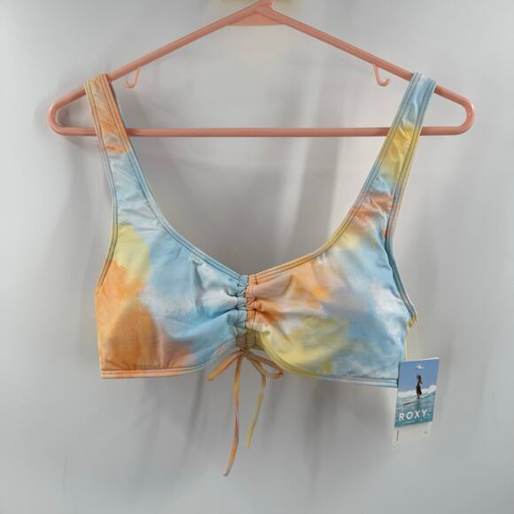 Roxy Bikini Top Size Large NWT Rainbow Cloud Bralette Tie Dye Beach Surf Swim - Picture 16 of 16